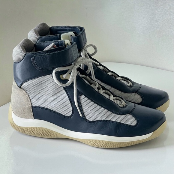 PRADA America’s Cup High-Top Sneakers Blue and Silver Men's Size 12 - Picture 5 of 16